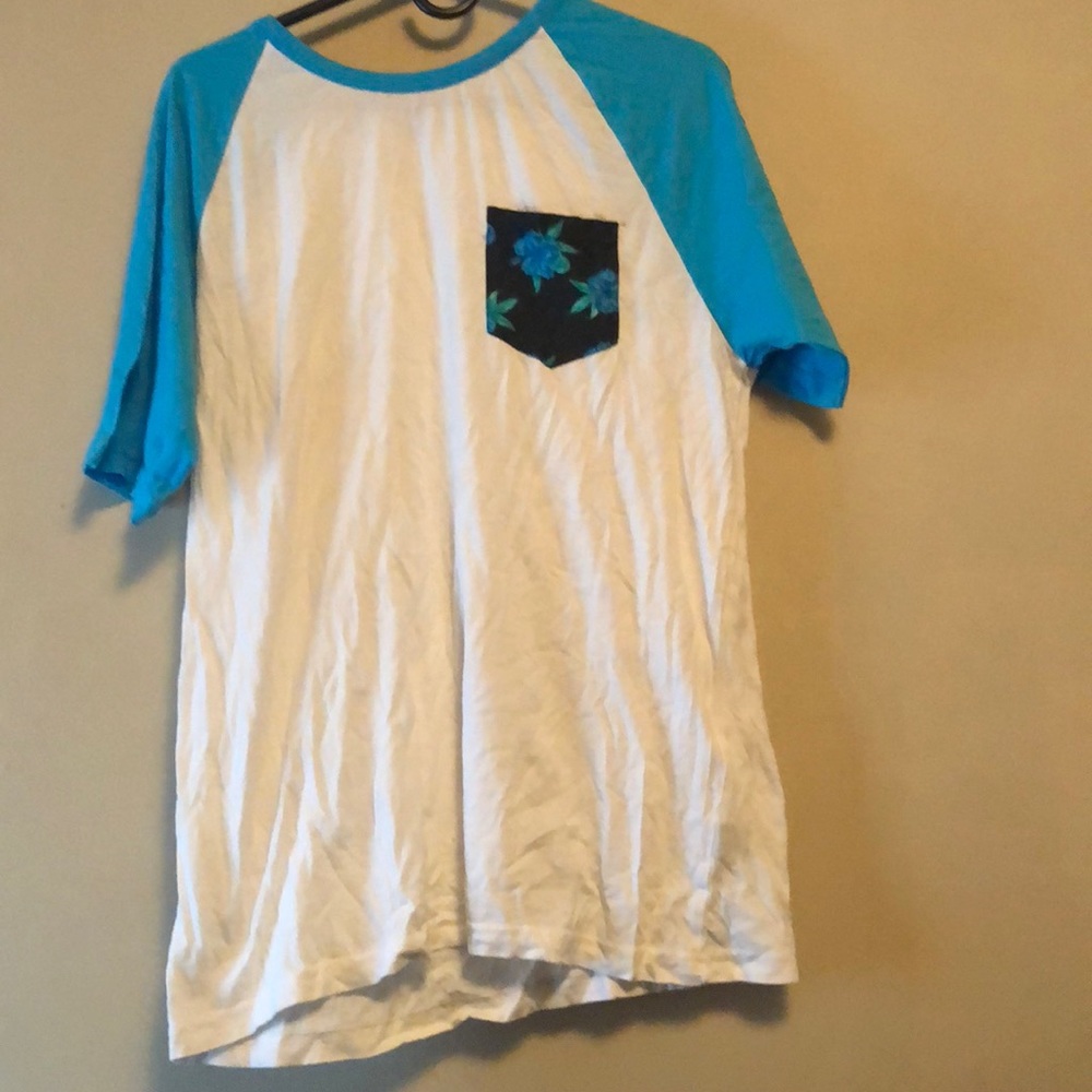 White and blue floral shirt